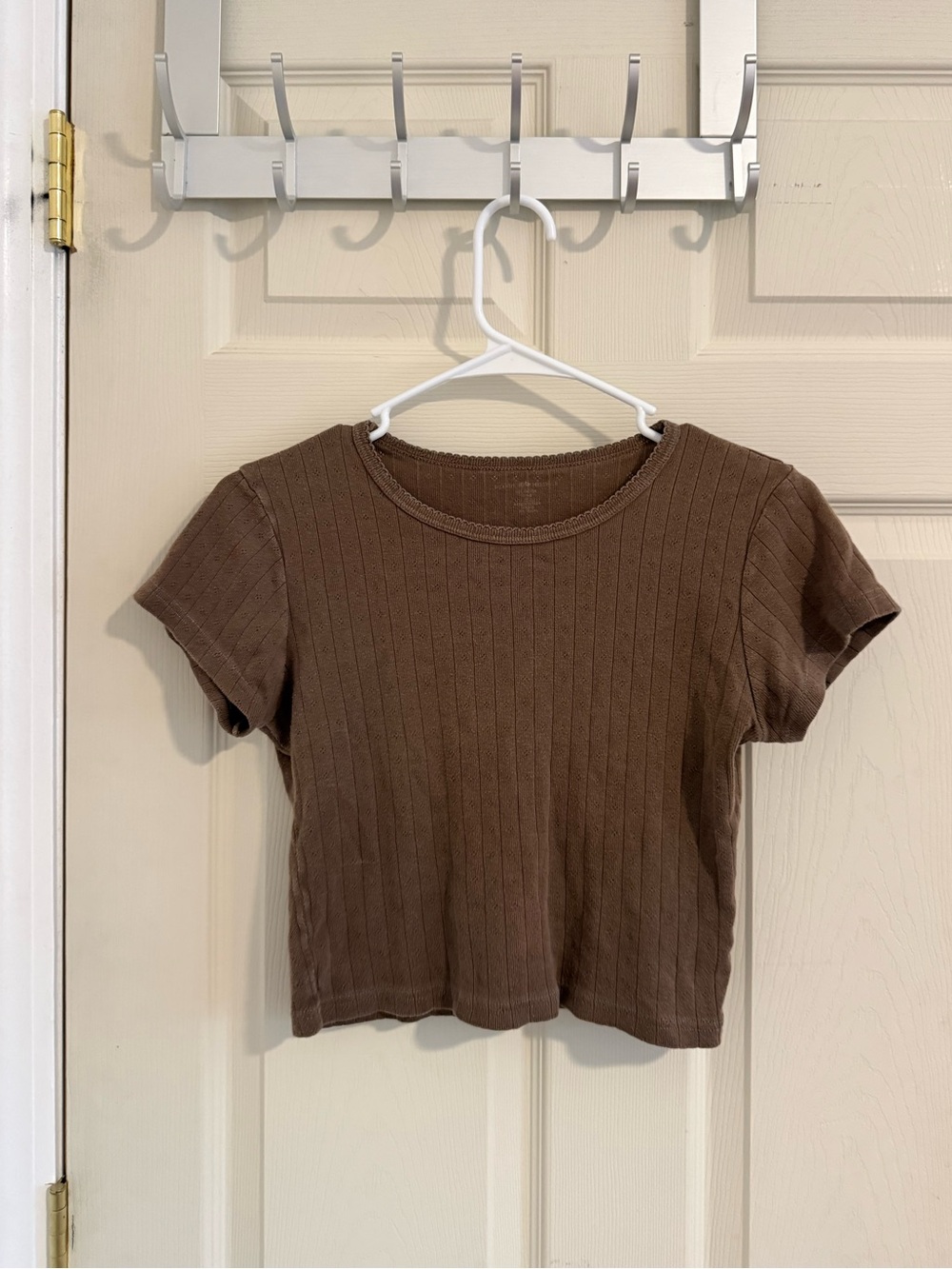 Brandy Melville 100% Cotton Brown Ribbed Lace Trim Baby Tee